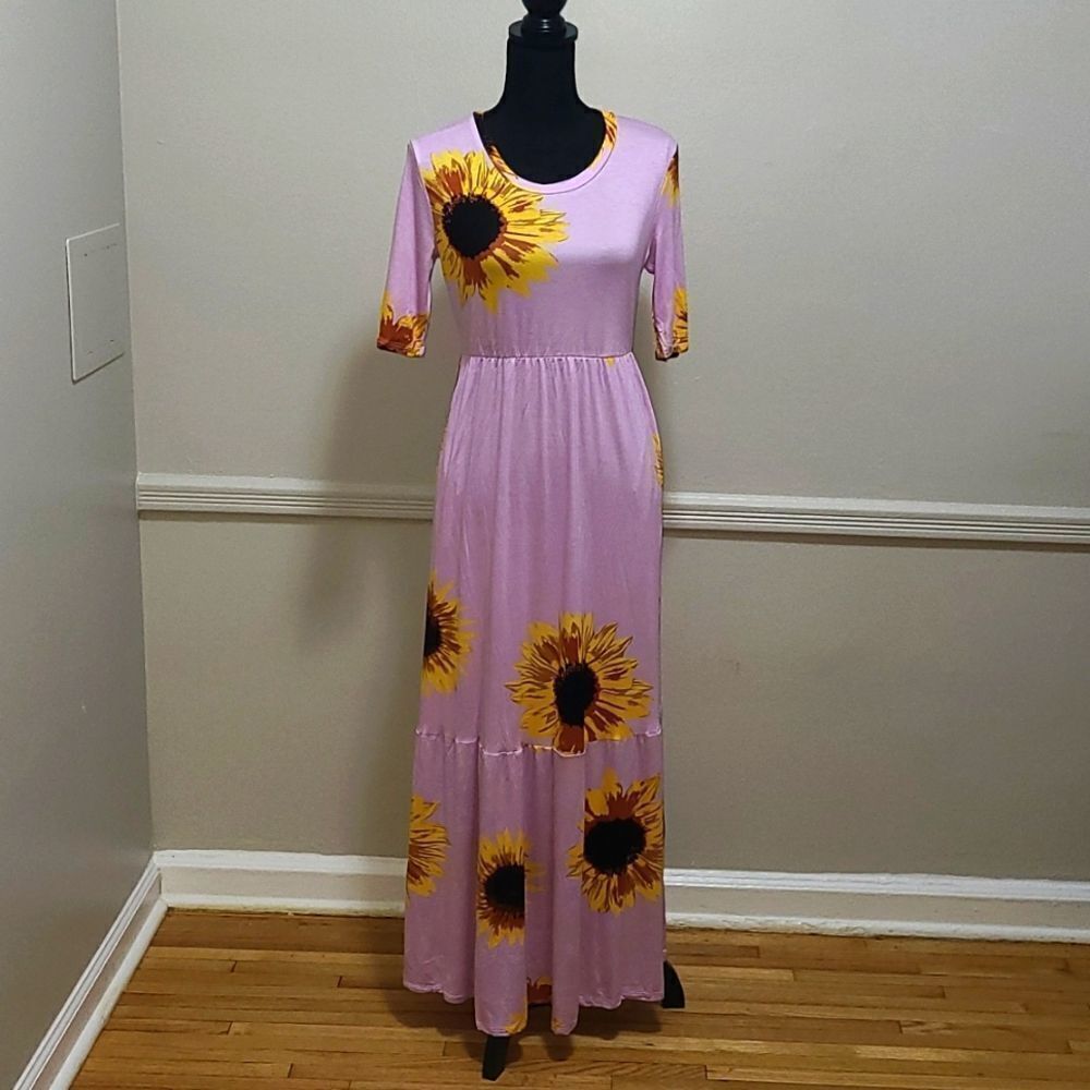 Women's Short Sleeve Pockets Floral Maxi Dress